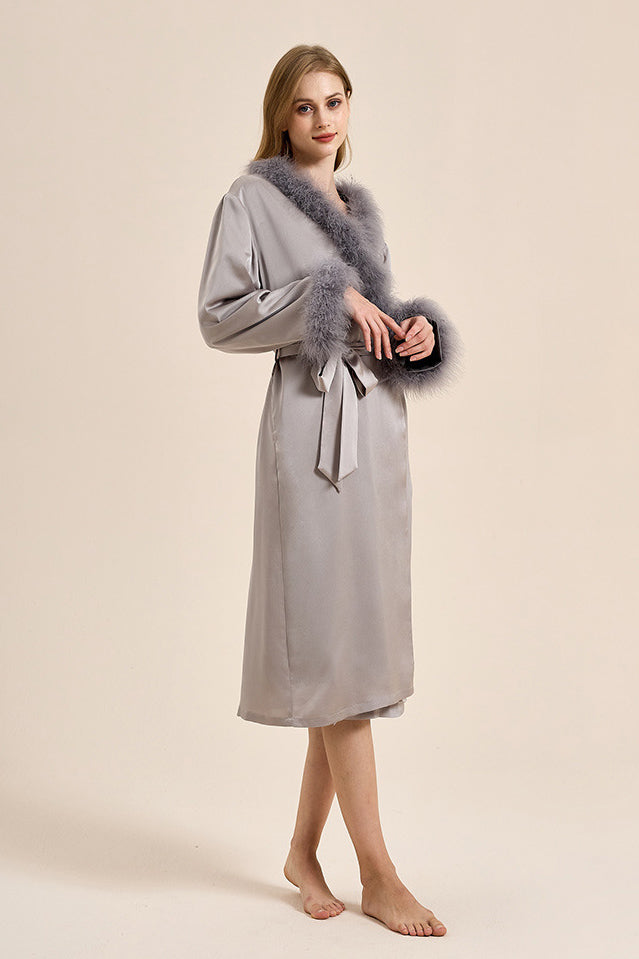 Modern Bettie Page Lilac Feather Robe