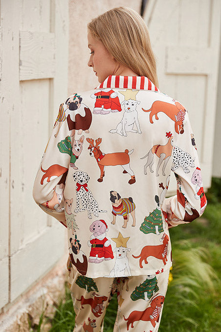 Coordinated Christmas Dog Print Pajama Set-Pant Set