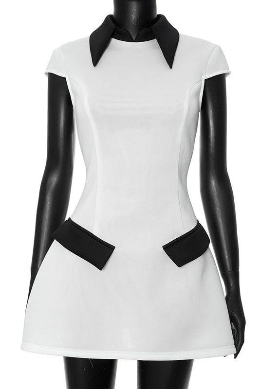 Adela Cap Sleeve Contrast Polyester Mini-Length Dress