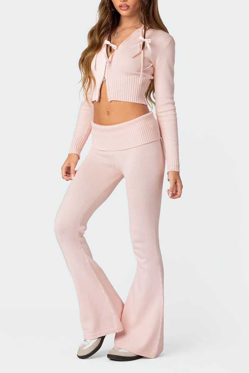 Ruched Crop Top & Flare Leg Trousers Set