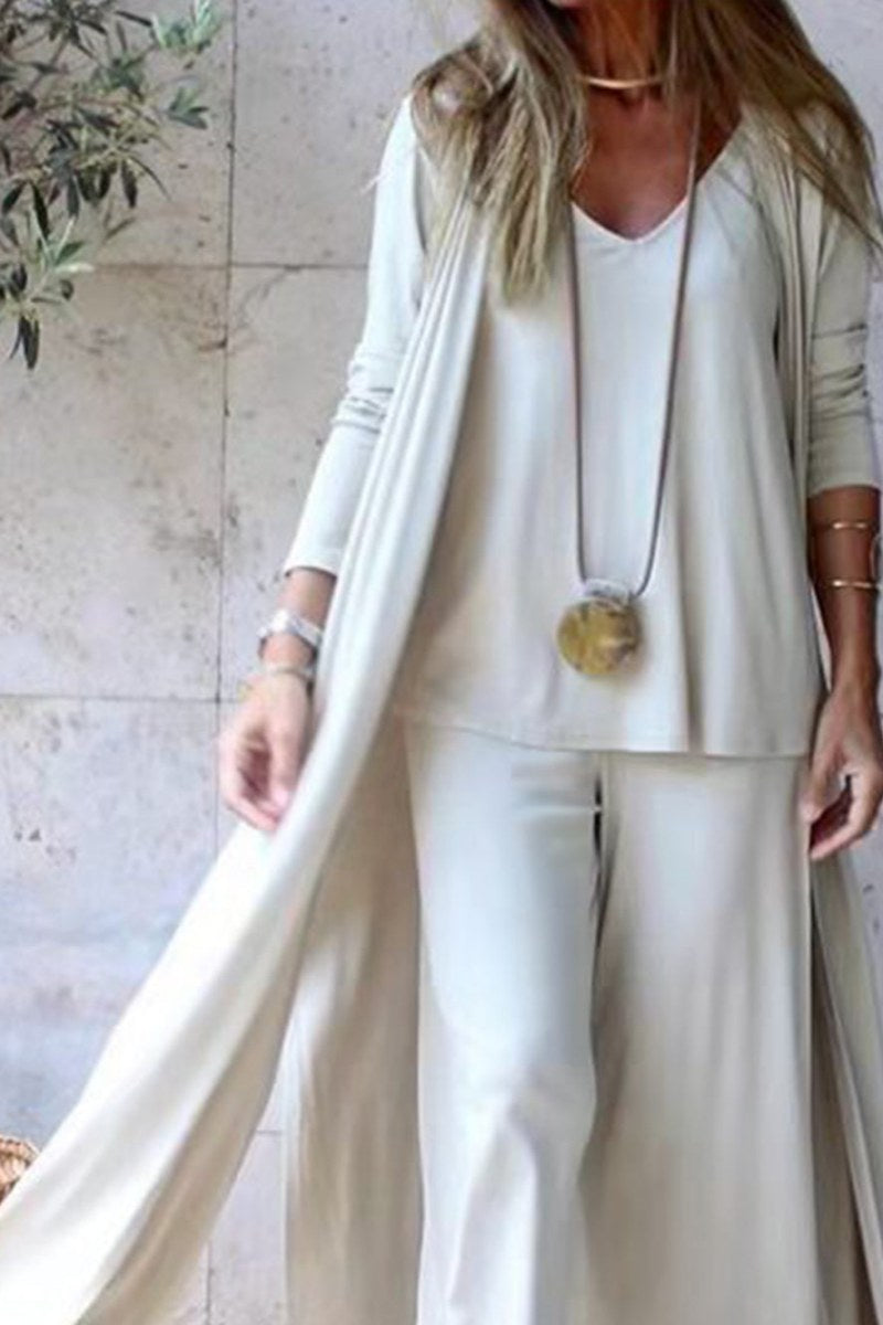 Knit Cardigan Coat Sling Top Wide-Leg Trousers 3Pcs Set