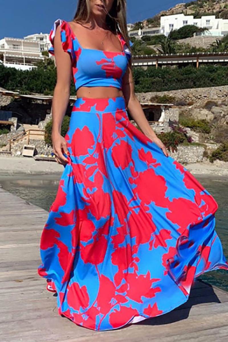 Coordinated Fashion Print Sexy Swing Skirt Set