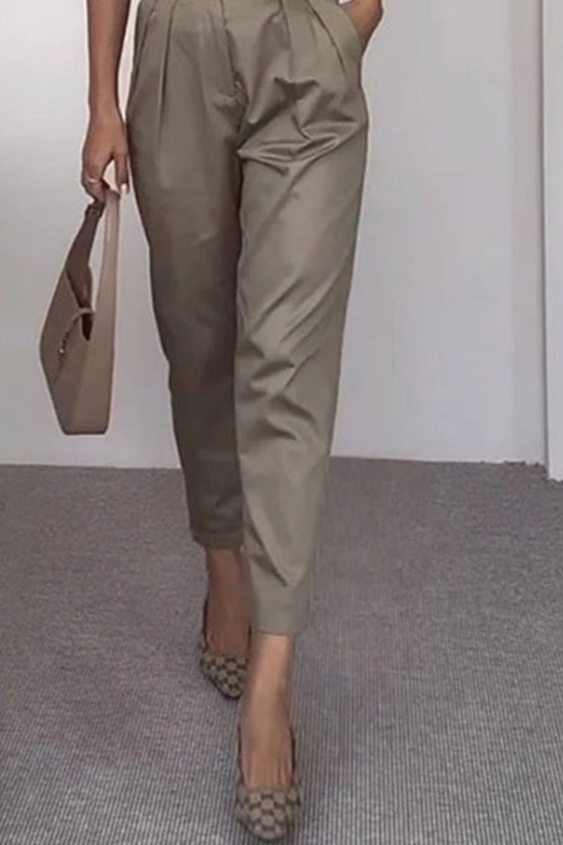 Coordinated Side Pocket Belt Long Pant Set In Sage