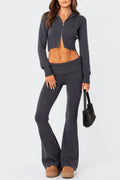 Ruched Crop Top & Flare Leg Trousers Set