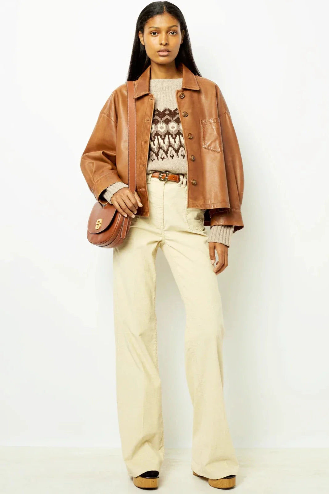 Clean-Lined Boxy Leather Short Jacket
