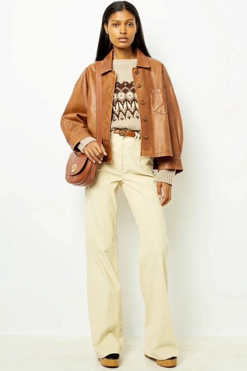 Clean-Lined Boxy Leather Short Jacket
