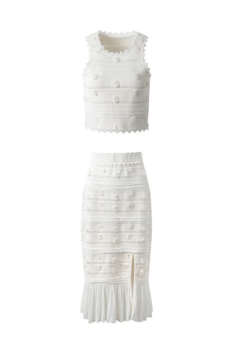 Coordinated Julia Embellished Hollow Out Knit Set