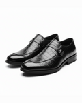 Polished Leather Monk Strap Shoes with Croc-Embossed Texture