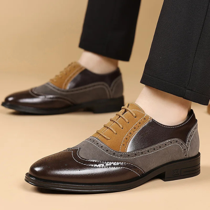 Leather and Suede Oxford Shoes with Color-Block Detail