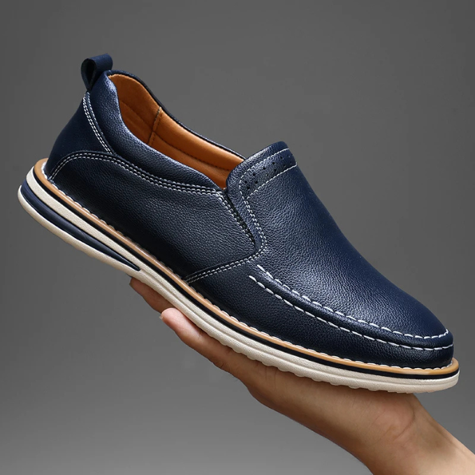 Pebbled Leather Loafers with Moc-Toe Stitching