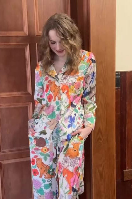 Coordinated White Forest Garden Pajama Set