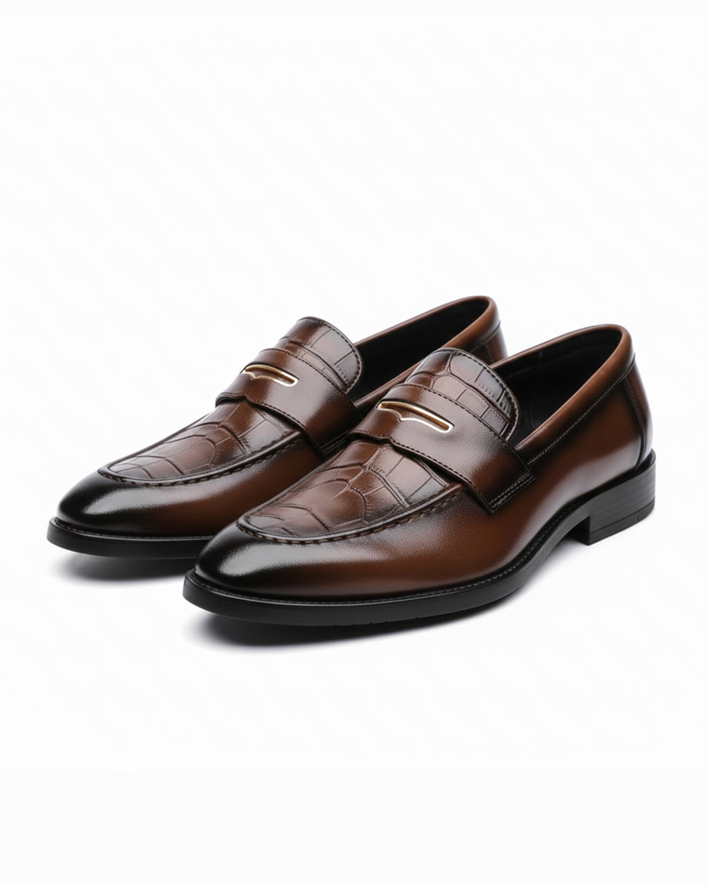 Full-Grain Leather Loafers with Croc-Embossed Texture