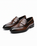 Full-Grain Leather Loafers with Croc-Embossed Texture