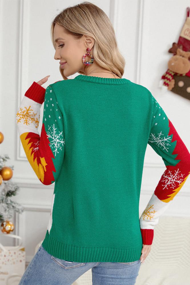 Modern Santa And Reindeer Sleigh Knit Sweater