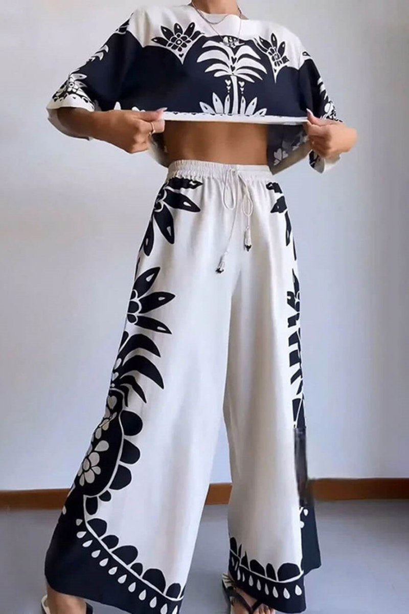Modern Ethnic Print Loose Short-Sleeved Suit