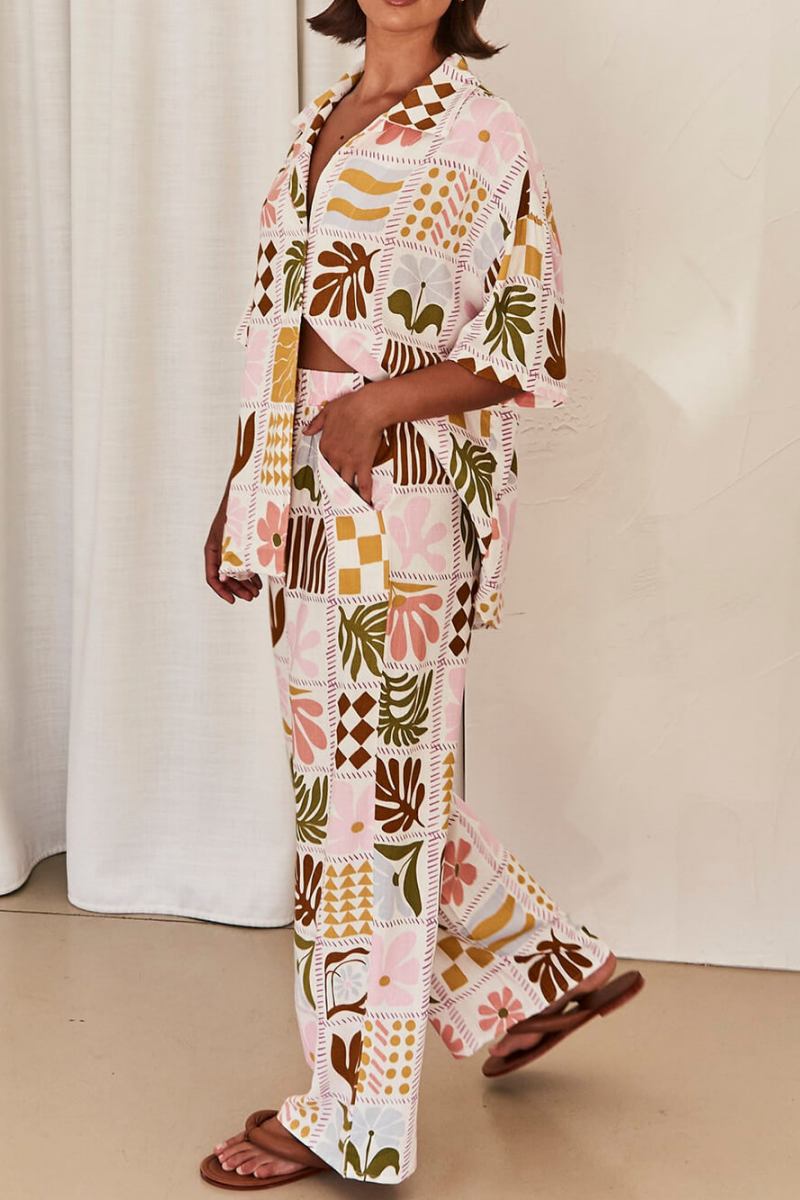 Sophisticated Loose-Fitting Distinctive Patterned Two-Pieces Set