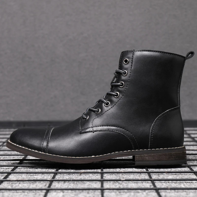 Burnished Full-Grain Leather Boots with Burnished Finish