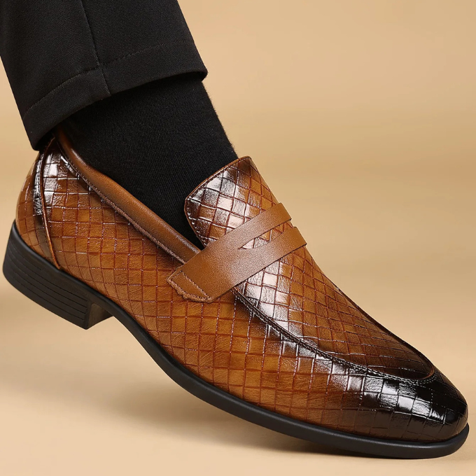 Polished Leather Loafers with Embossed Texture