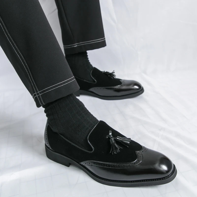 Polished Leather Loafers with Brogue Detailing