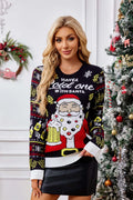 Relaxed Crew Neck Knit Sweater - Santa Claus Enjoying a Beer