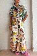 Artistic Colorful Fruit Print Relaxed Two-Piece Set
