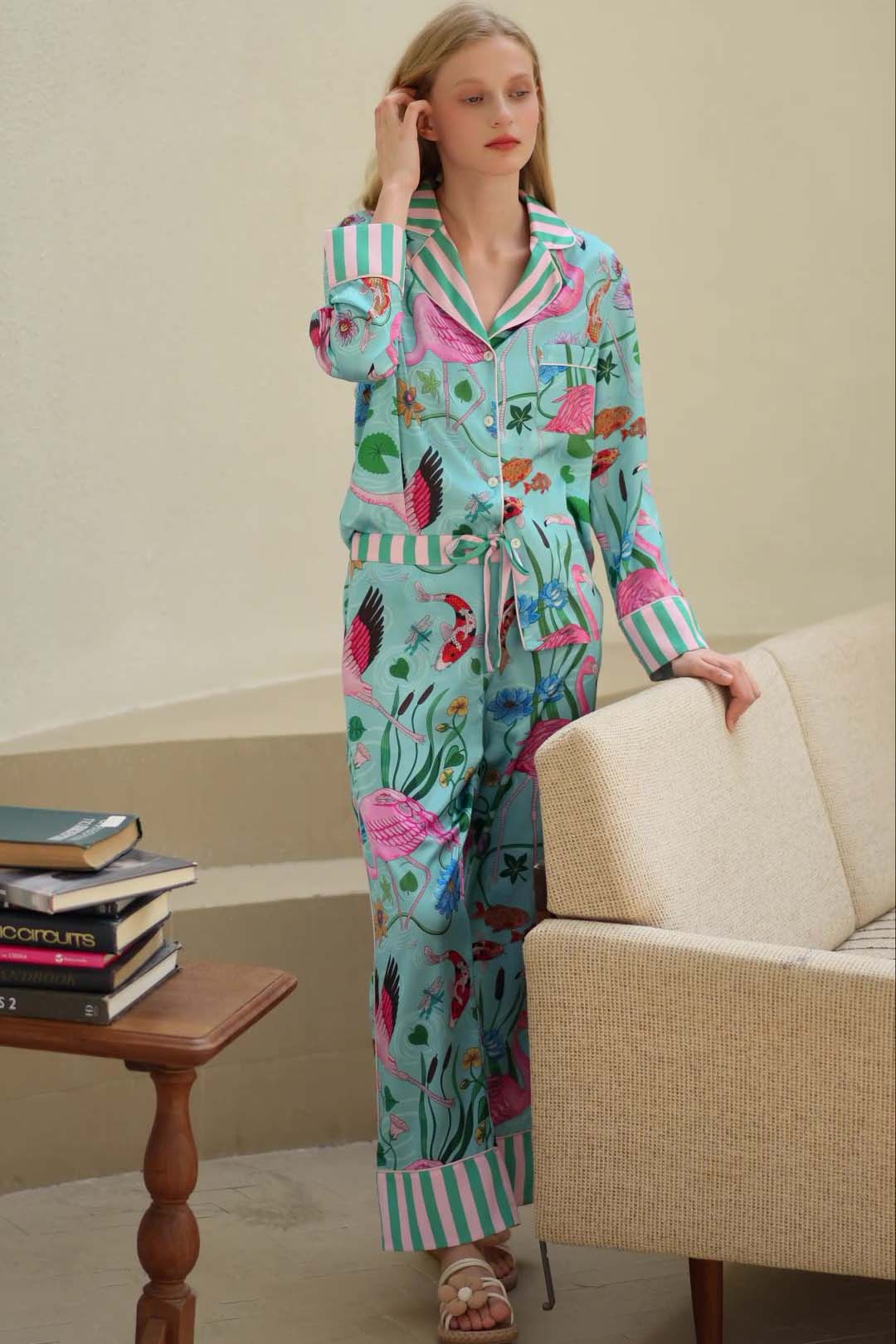 Coordinated Flamingo Print Pajama Set