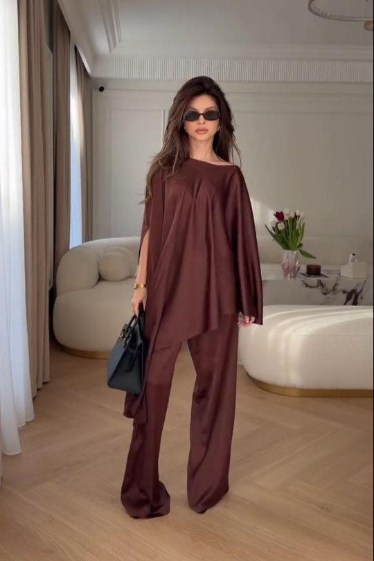 Cape Sleeve Wide-Leg Trousers Set