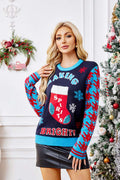 Relaxed Christmas Socks Embroidery Knit Sweater