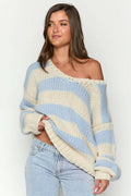 Off-shoulder Striped Knit Sweater