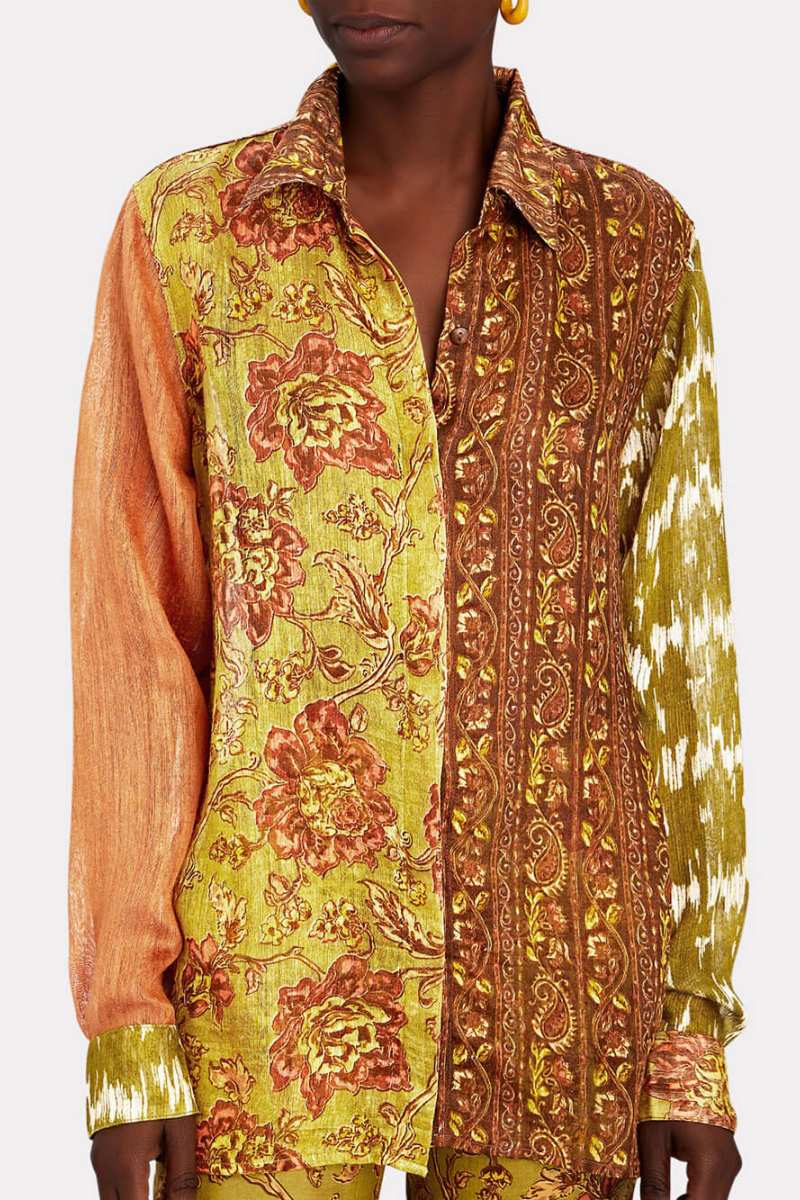 Distinctive Cliff Recycled Ethnic Print Button Top