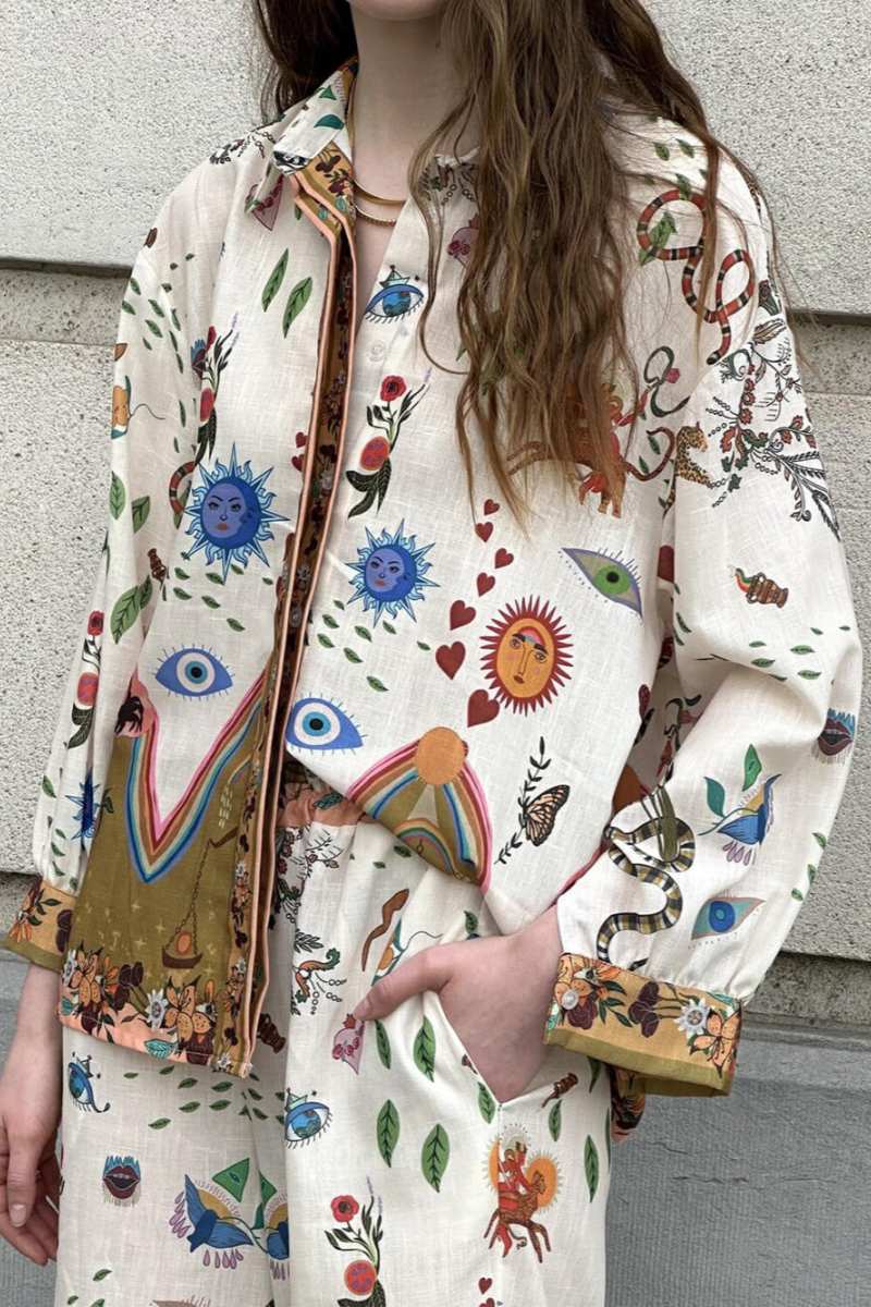 Featured Ethnic Print Loose Oversize Trousers Set