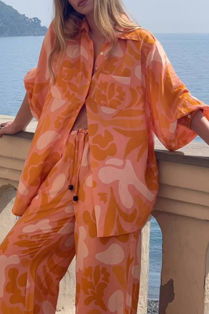 Distinctive Ethnic Holiday Print Loose Trousers-Set