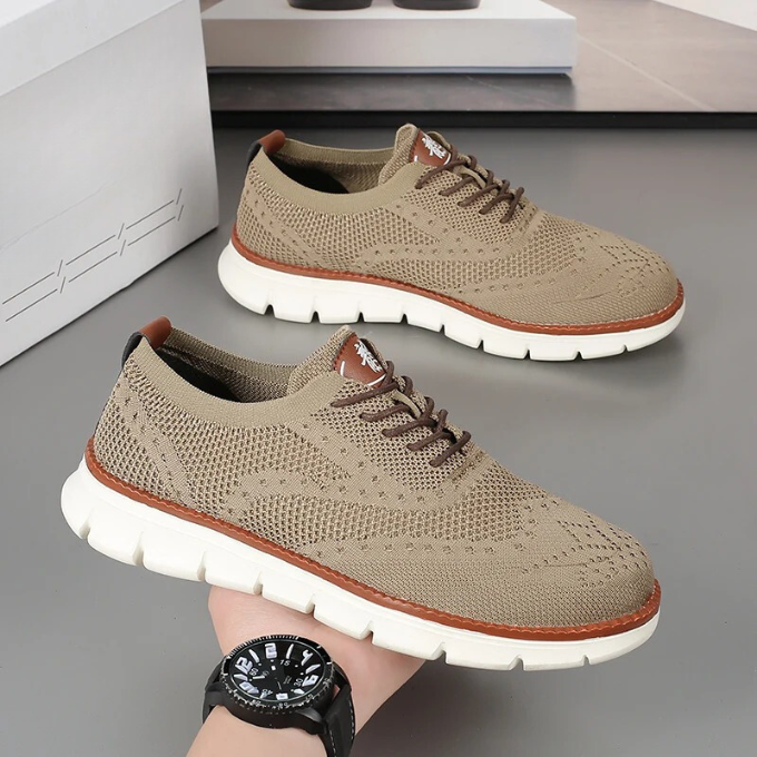 Knit Brogue Shoes with Memory Foam Insole and Breathable Upper