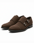 Suede Monk Strap Shoes with Double Buckle Strap