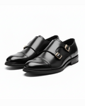 Full-Grain Leather Monk Strap Shoes with Cap-Toe Detail