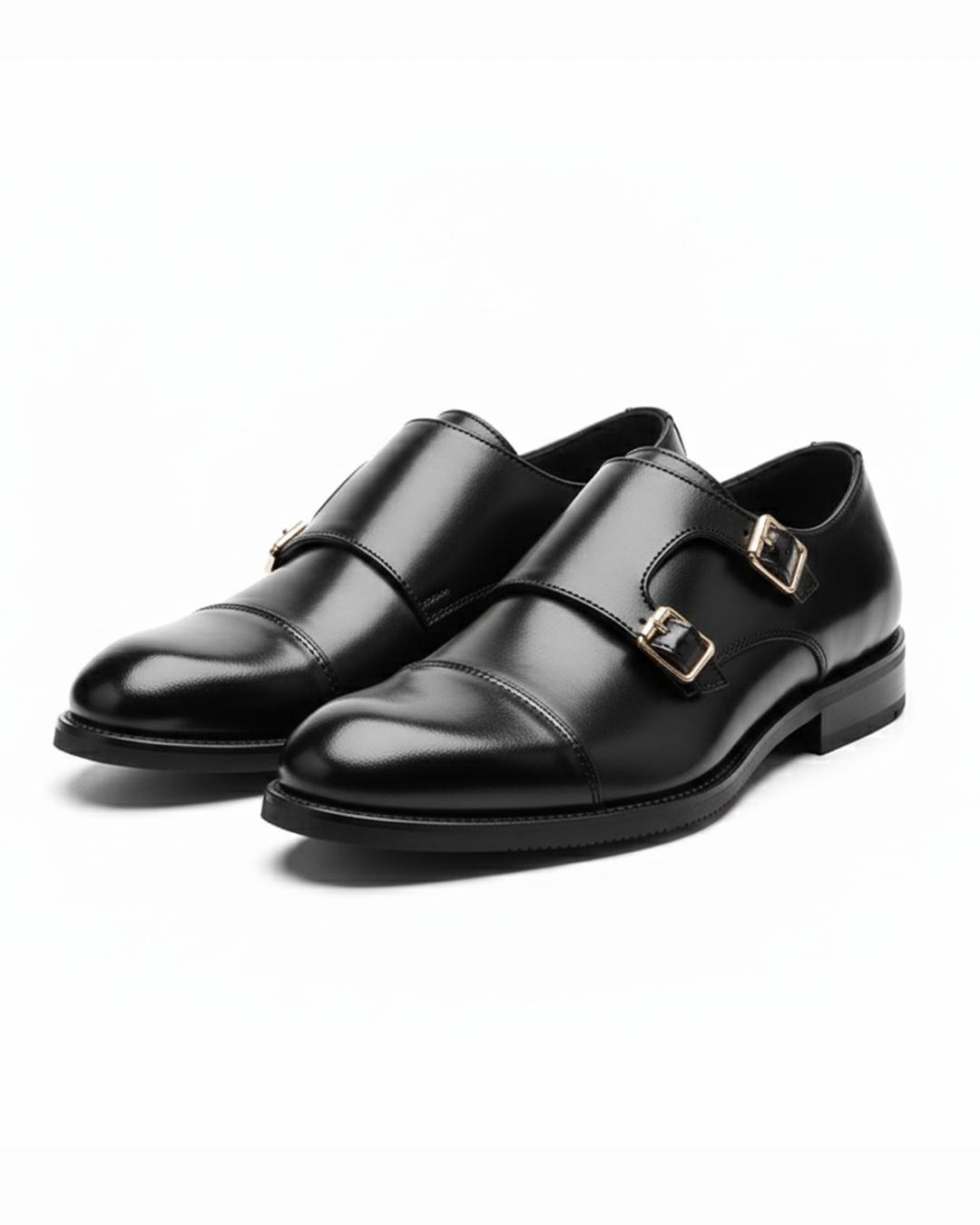 Full-Grain Leather Monk Strap Shoes with Cap-Toe Detail