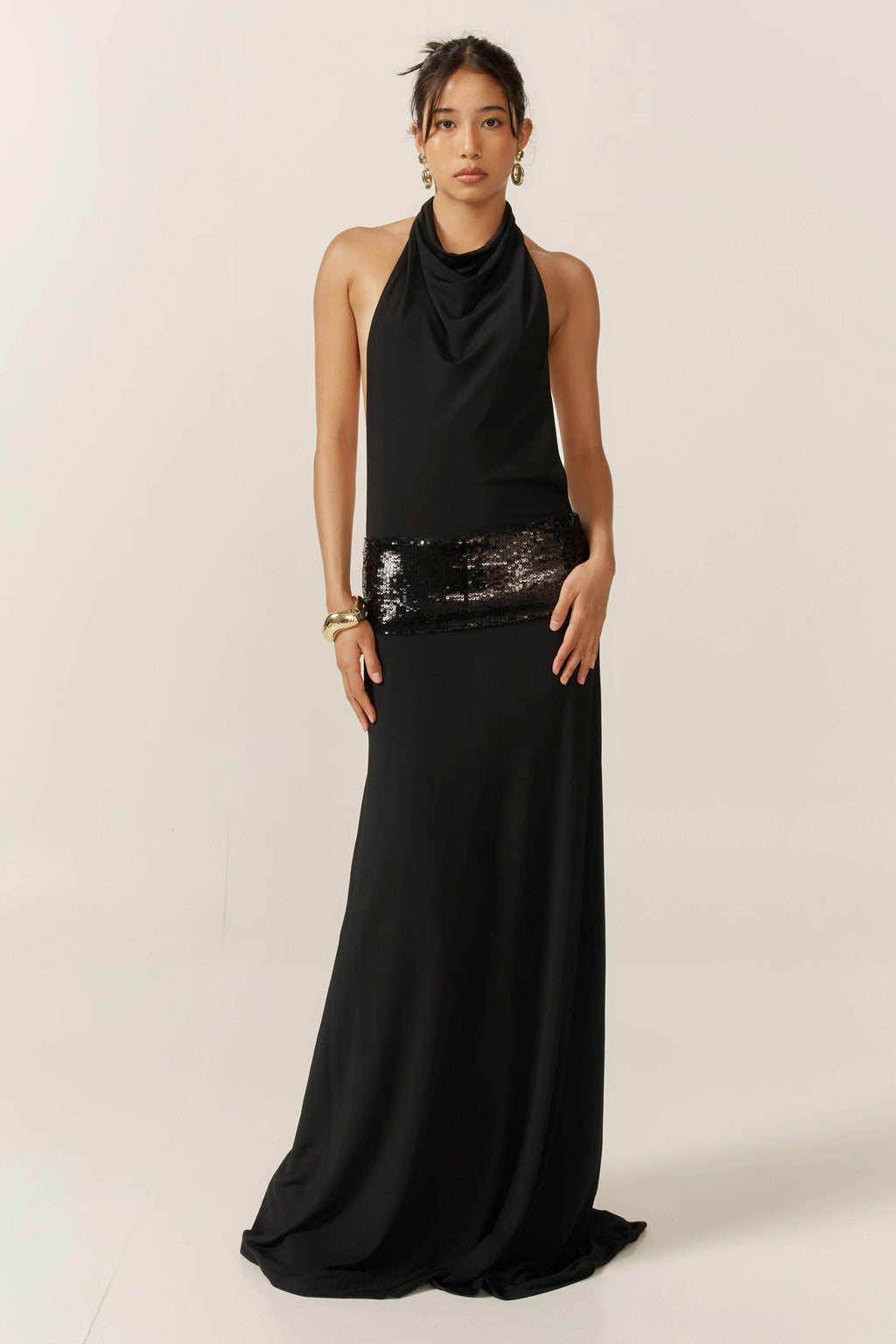 Modern Adele Halter Black Gown