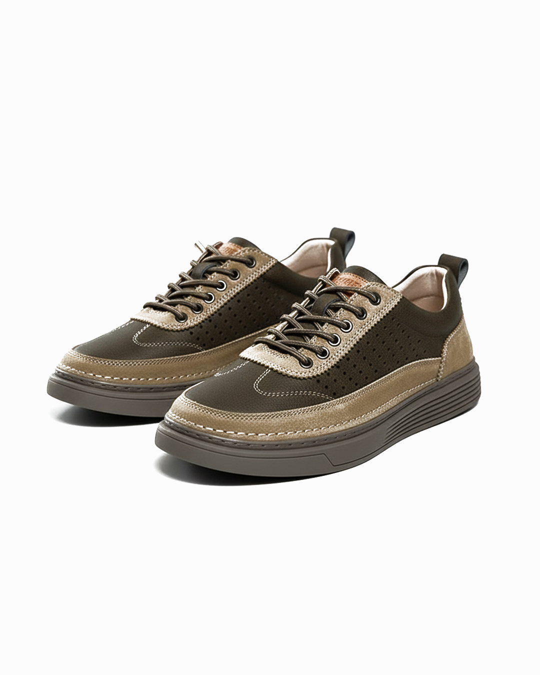 Leather Sneakers with Perforated Upper