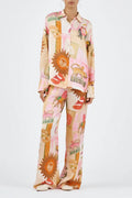 Distinctive Patterned Relaxed Shirt Top and Elastic Waist Loose Trousers Set
