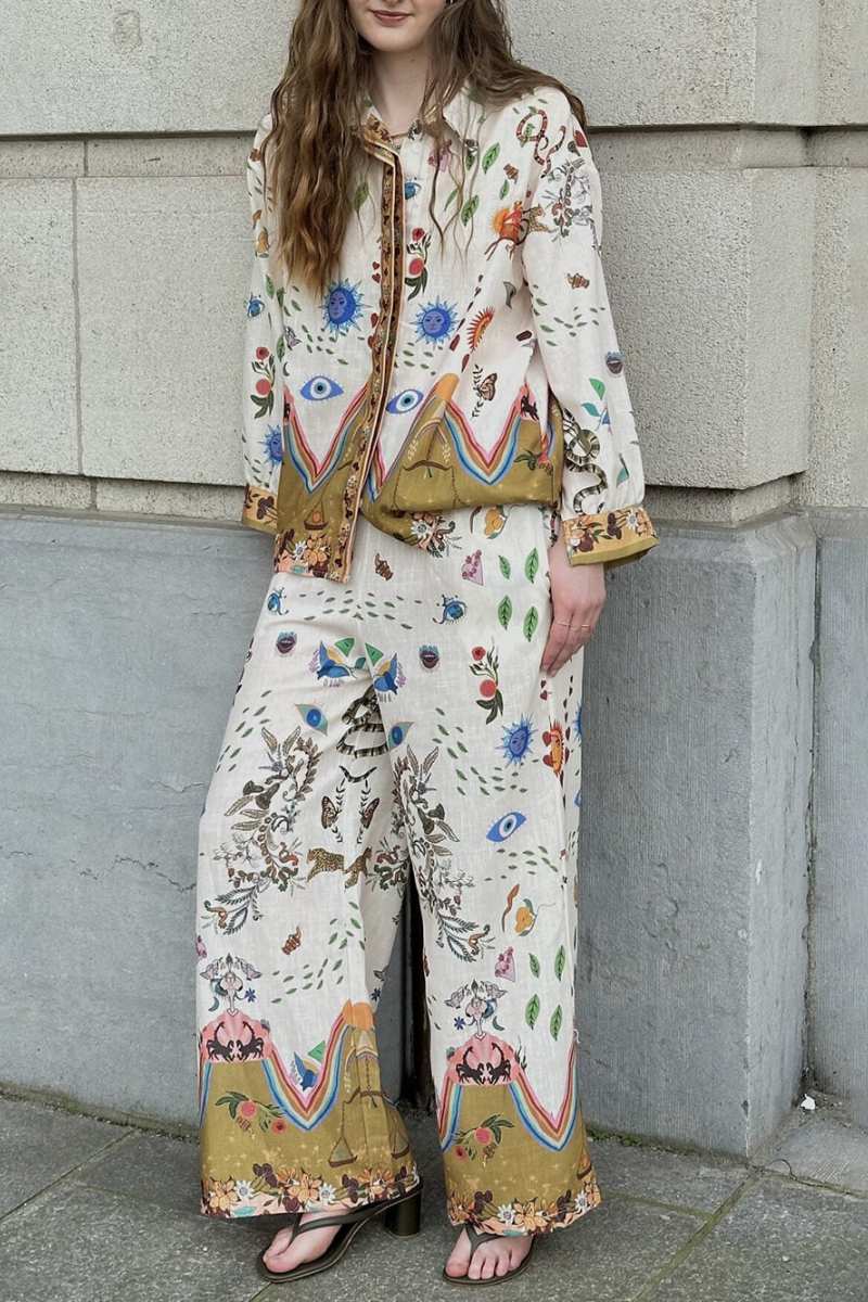 Featured Ethnic Print Loose Oversize Trousers Set