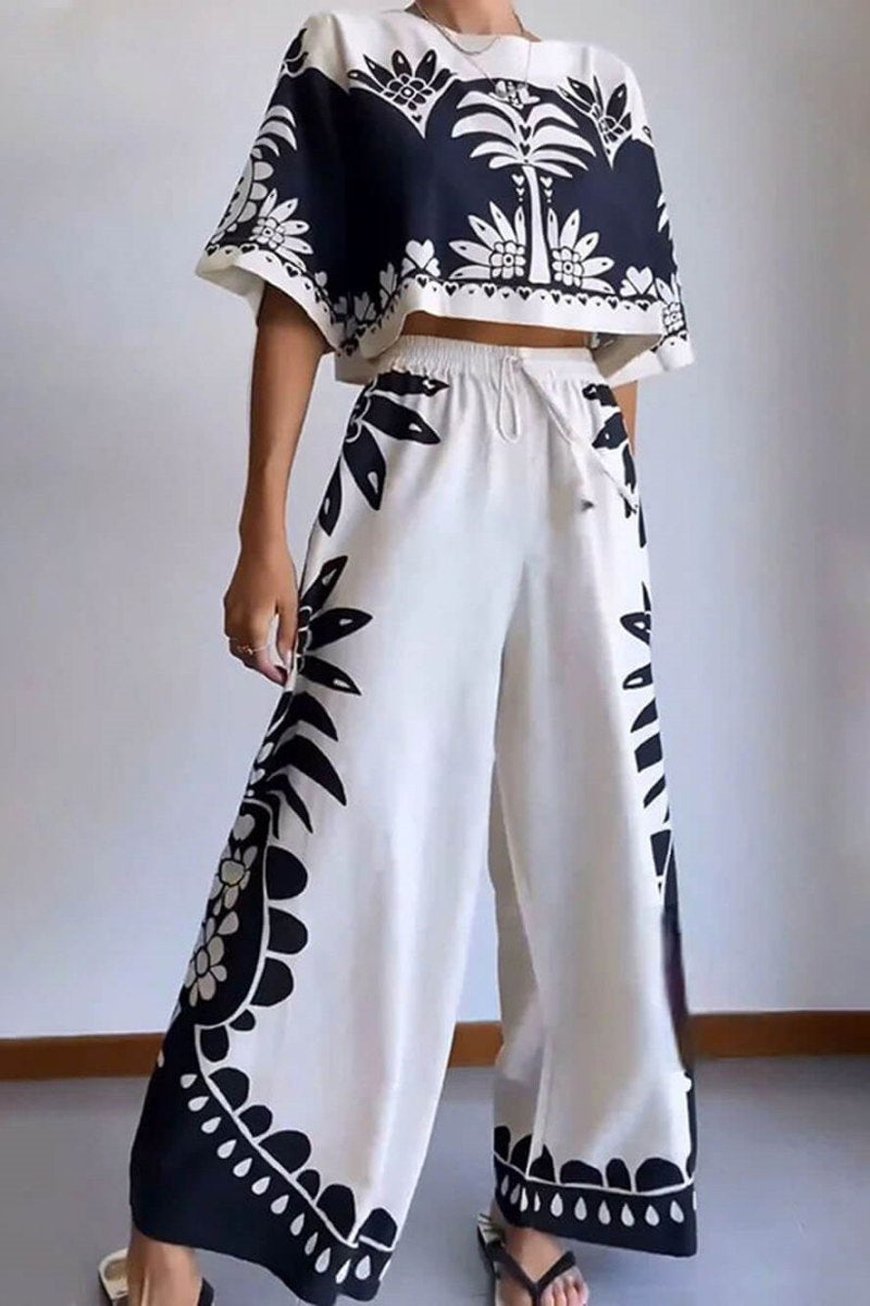 Modern Ethnic Print Loose Short-Sleeved Suit