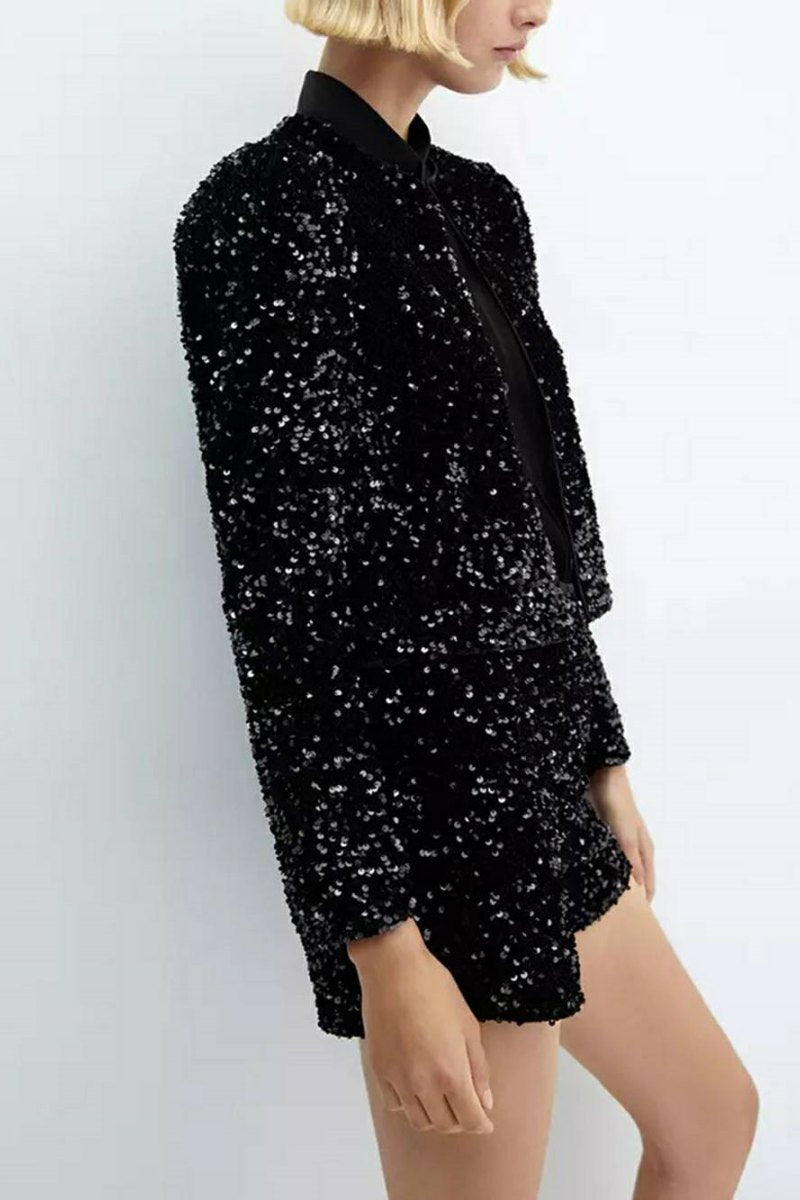 Sequined Embroidered Jacket & Shorts