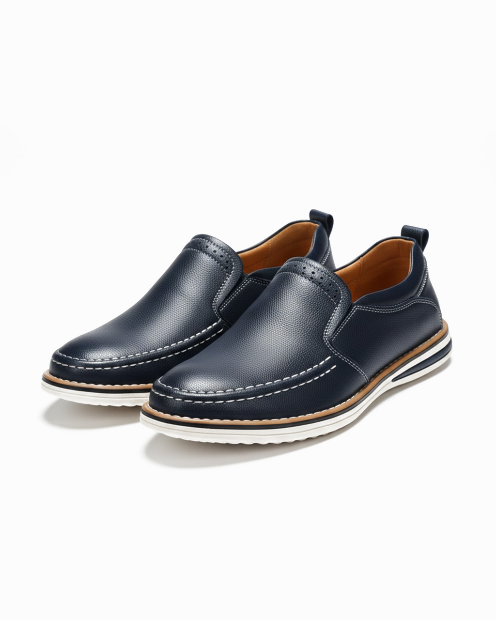 Pebbled Leather Loafers with Moc-Toe Stitching