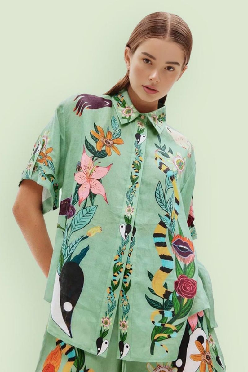 Distinctive Ethnic Print Loose Shirt And Shorts Set