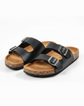 Suede Slides with Double Buckle Strap