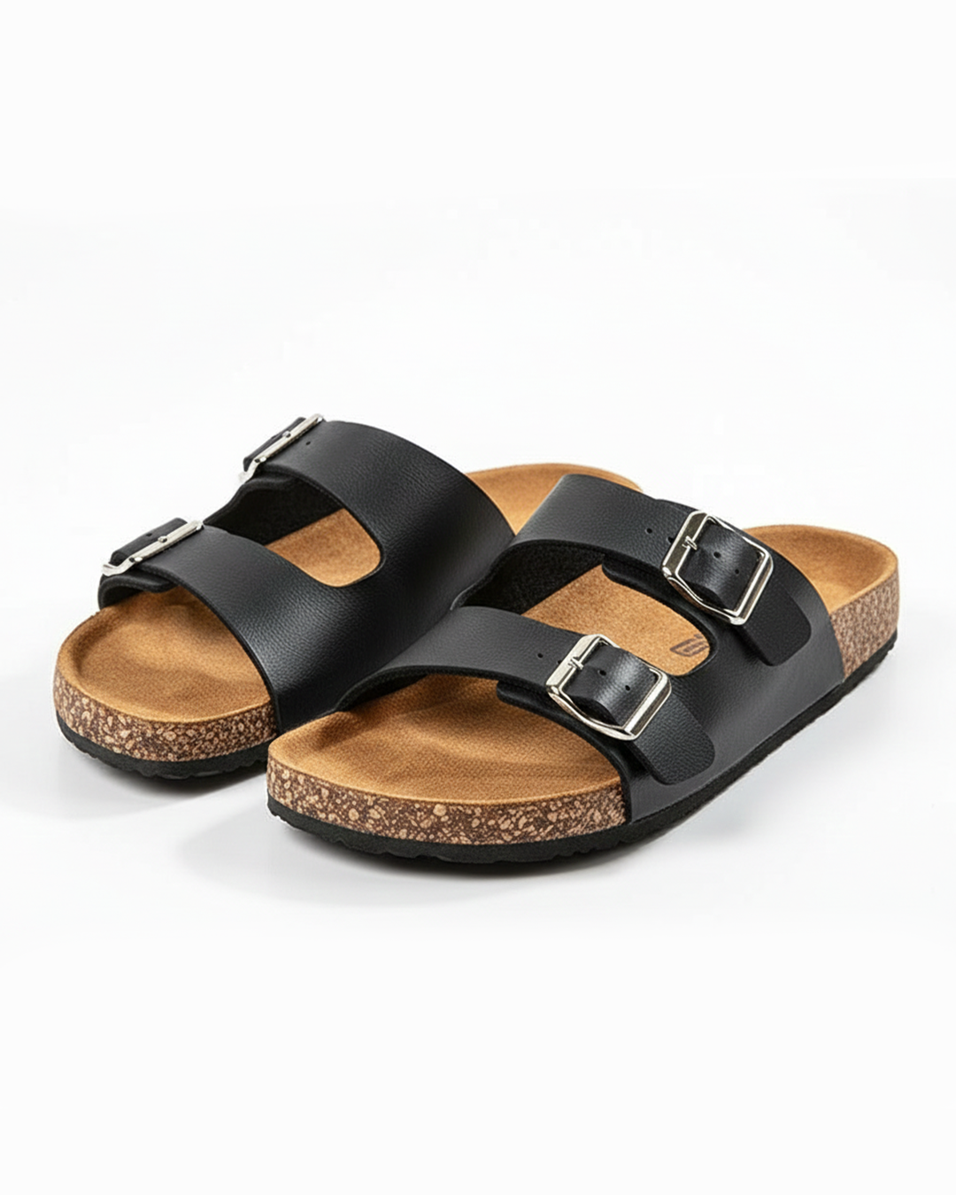 Suede Slides with Double Buckle Strap