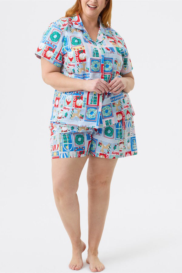 Coordinated Christmas Print Short Sleeves Cute Cartoon Print Set