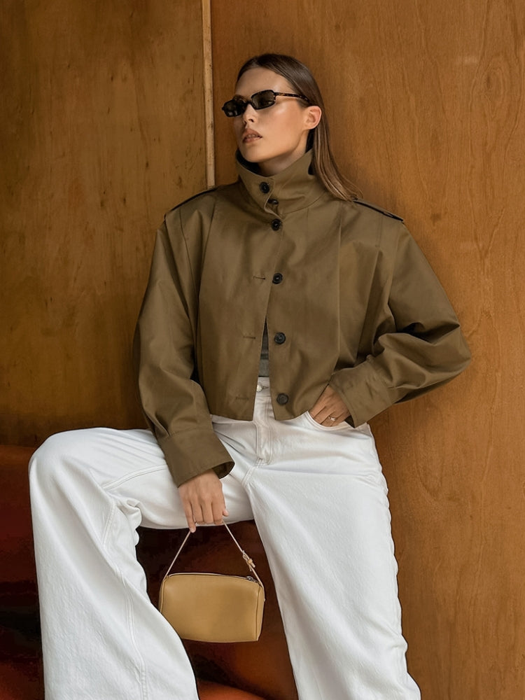Coat with Lapel Collar, Button Closure and Long Sleeves