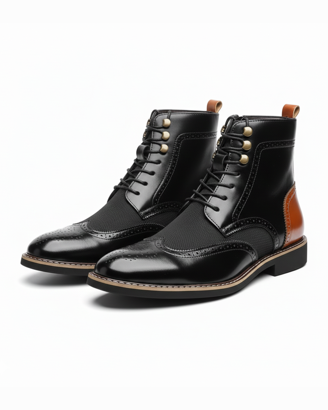 Leather Brogue Boots with Wingtip Brogue Detail