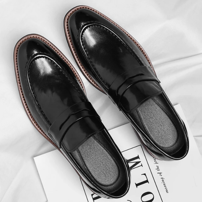 Polished Leather Penny Loafers with Penny Strap